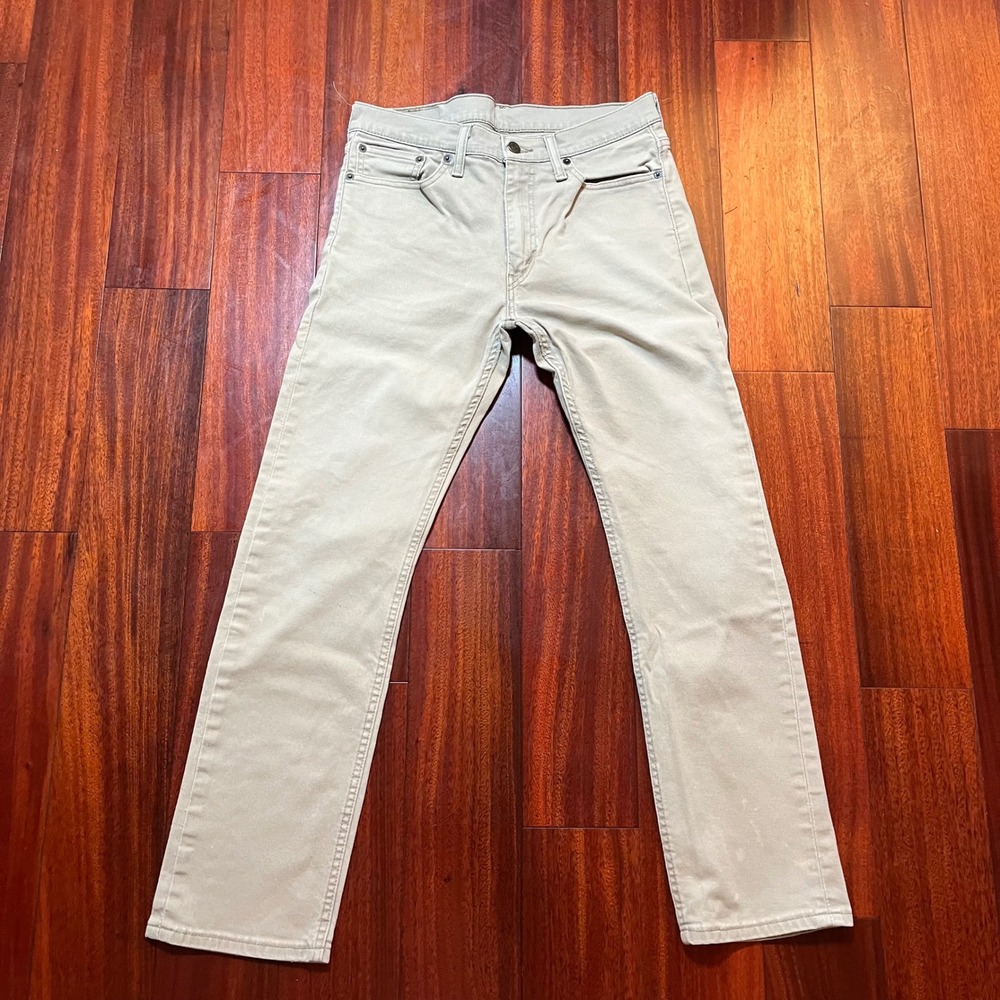Levis Jeans Mens 31x30 (31x28) 513 Slim Straight Tan Khaki Bleach Marks Casual